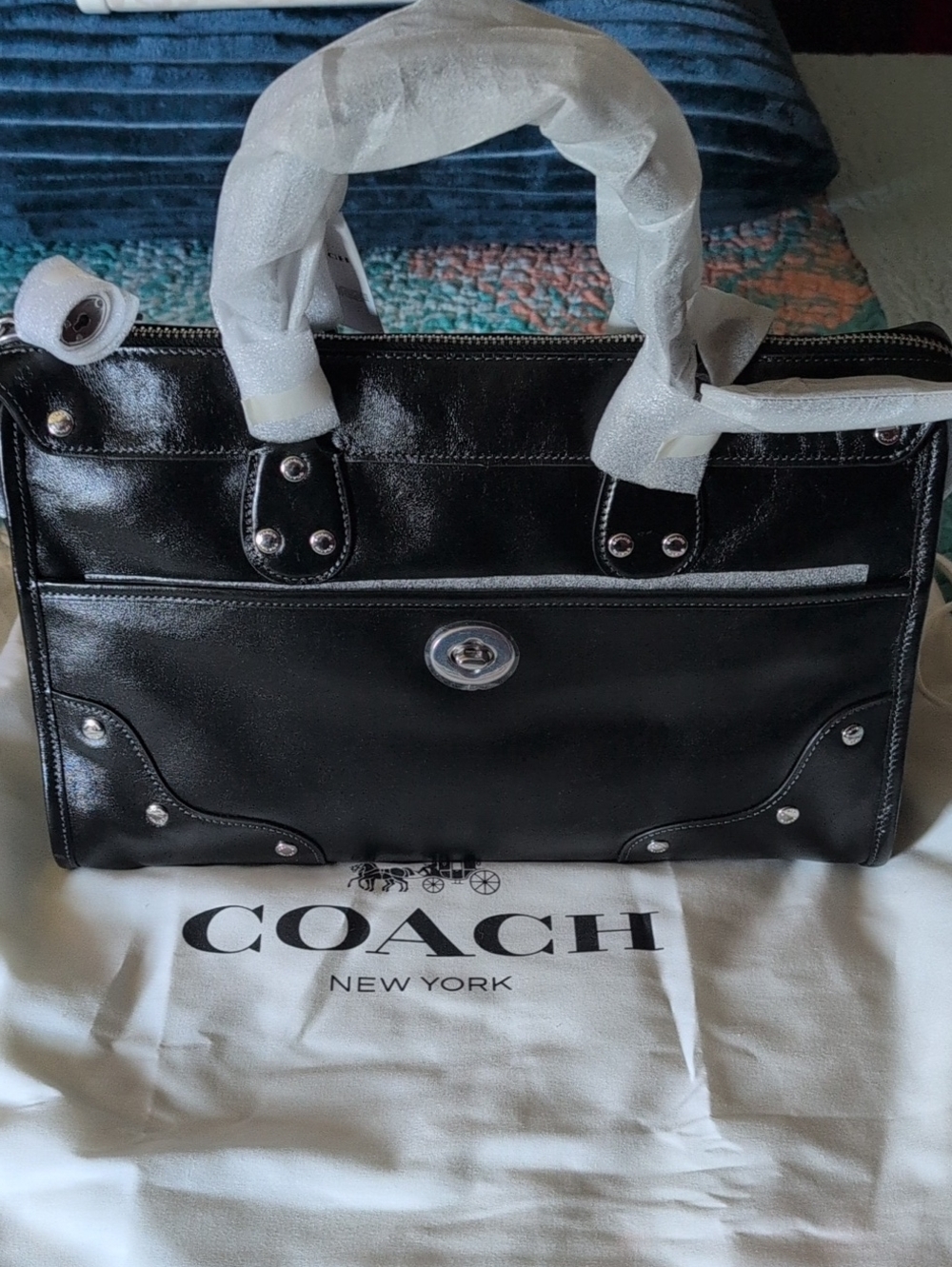 Coach Black Glazed Rhyder 38 Satchel NWT